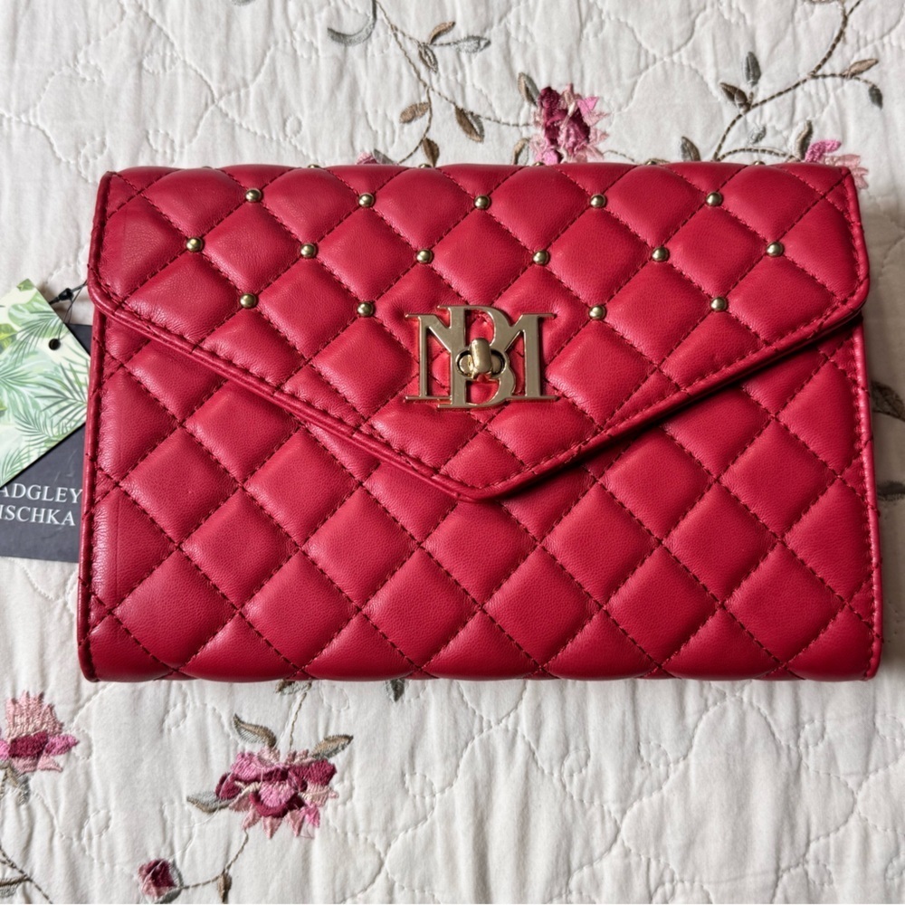 Badgley Mischka Quilted Red Crossbody Clutch Bag